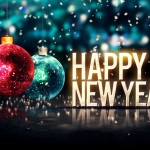 Happy New Year Hanging Baubles Blue Bokeh Beautiful 3D